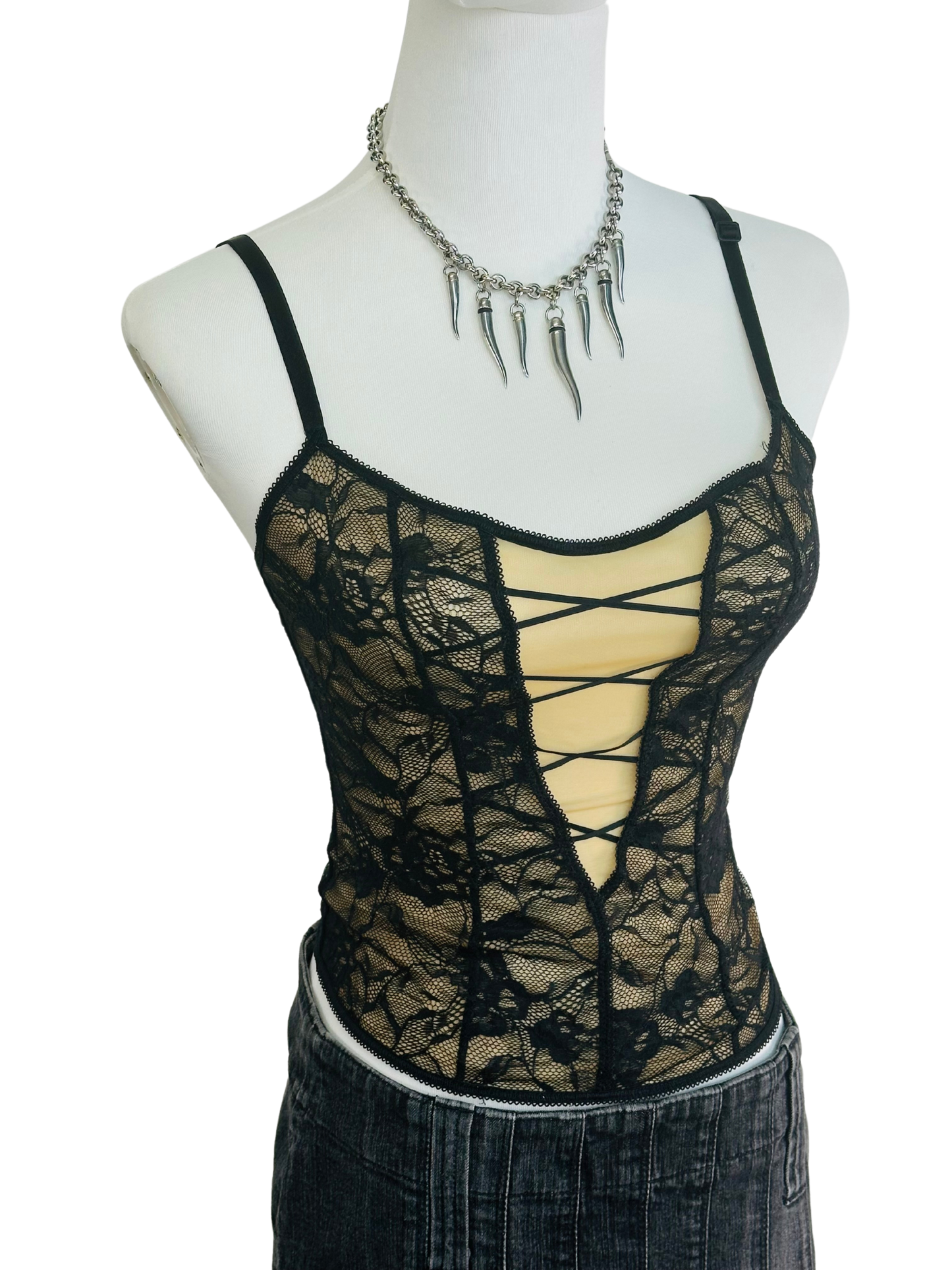 Top vintage y2k in pizzo con lacci frontali