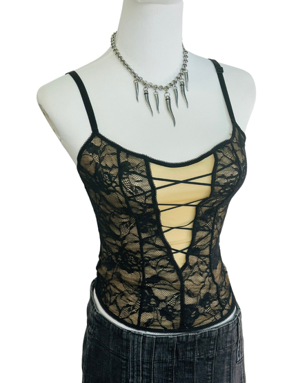 Top vintage y2k in pizzo con lacci frontali