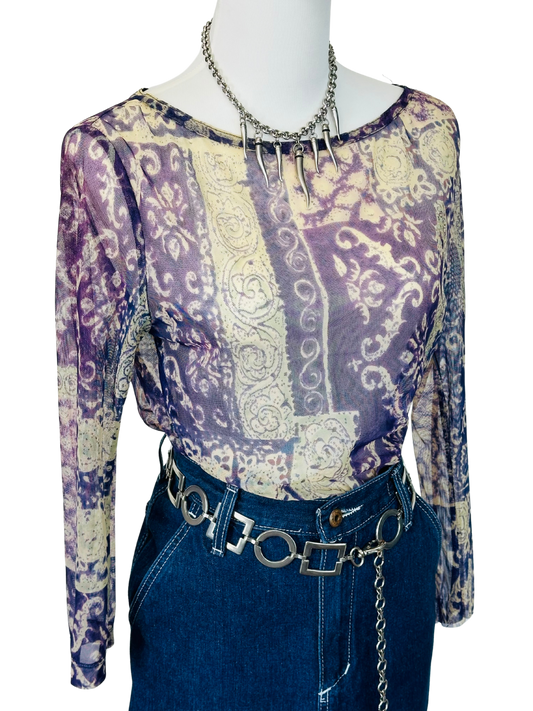 Top in Micromesh Patchwork Viola – Anni 2000 Revival