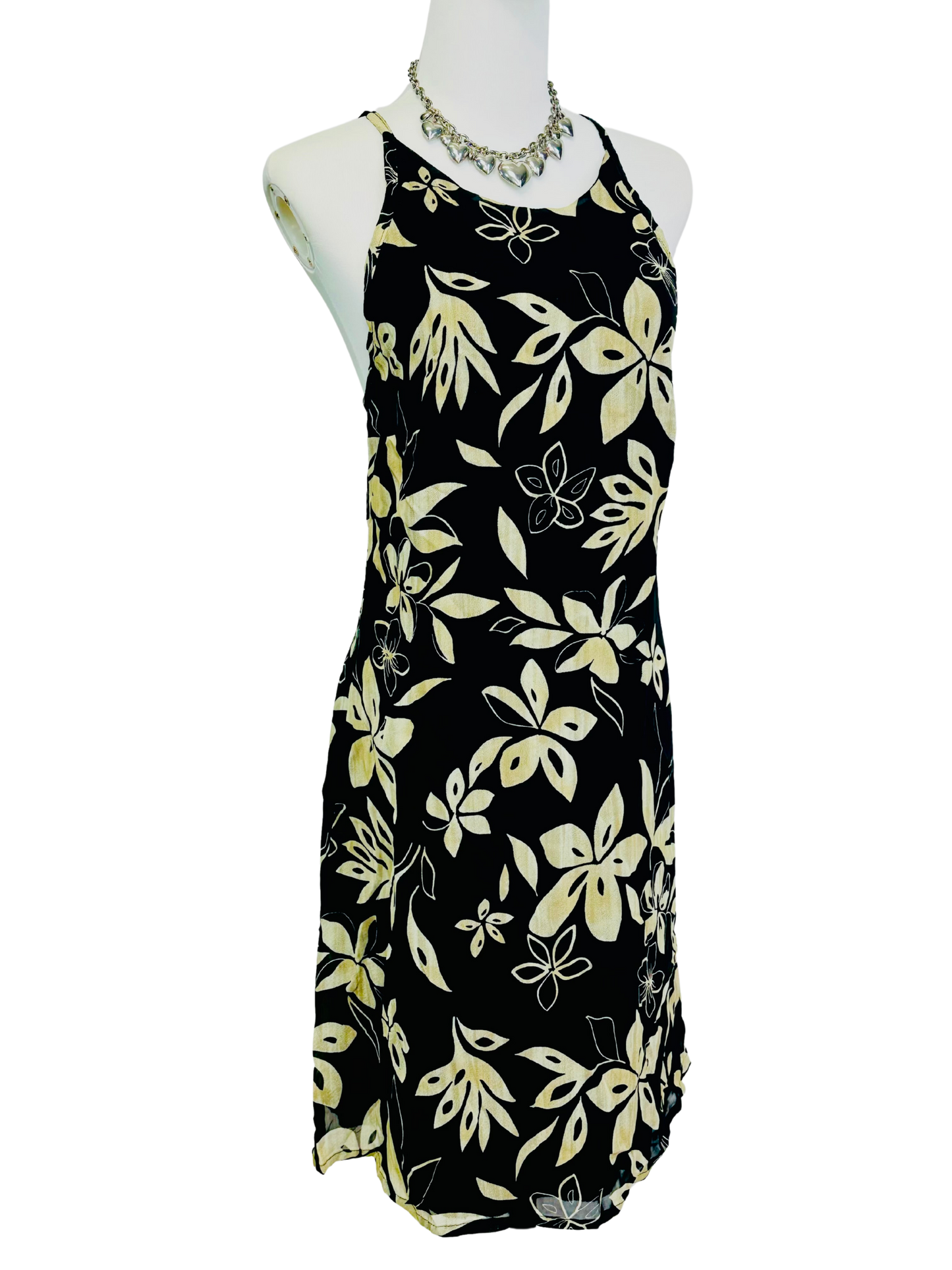 Abito vintage a fiori con spalline incrociate – stampa floreale tropicale