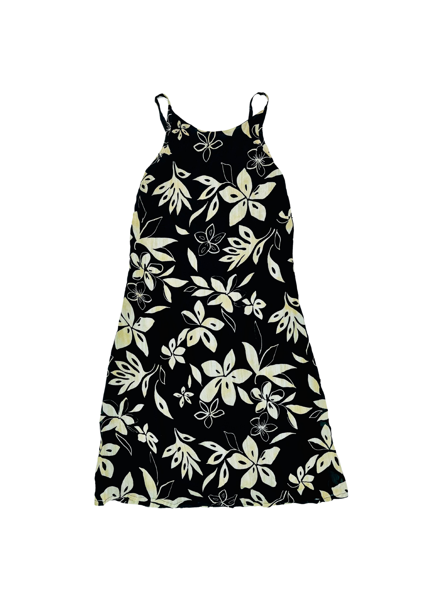 Abito vintage a fiori con spalline incrociate – stampa floreale tropicale