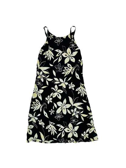 Abito vintage a fiori con spalline incrociate – stampa floreale tropicale