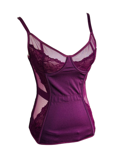 Corsetto vintage in micromesh e pizzo color mora