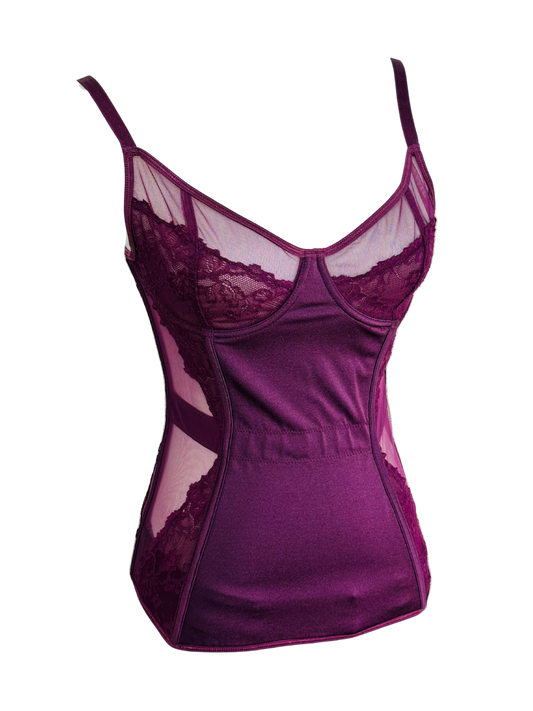 Corsetto vintage in micromesh e pizzo color mora