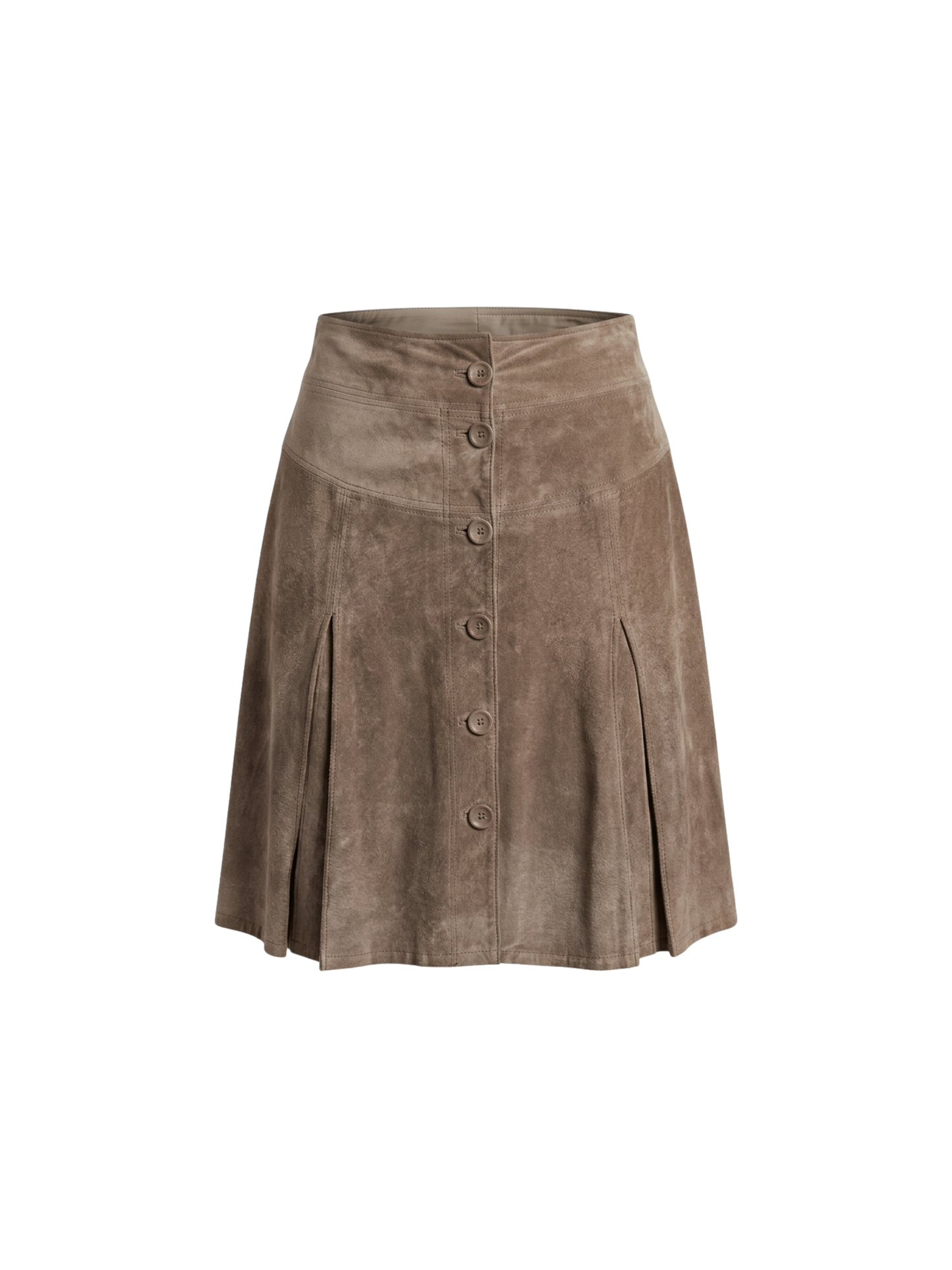 Gonna in Vera Pelle Scamosciata Beige – Linea A con Bottoni Frontali