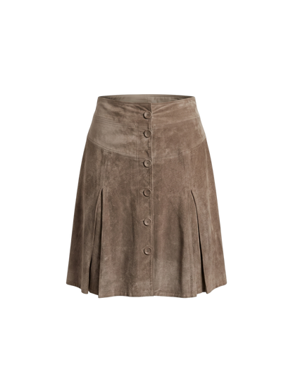 Gonna in Vera Pelle Scamosciata Beige – Linea A con Bottoni Frontali