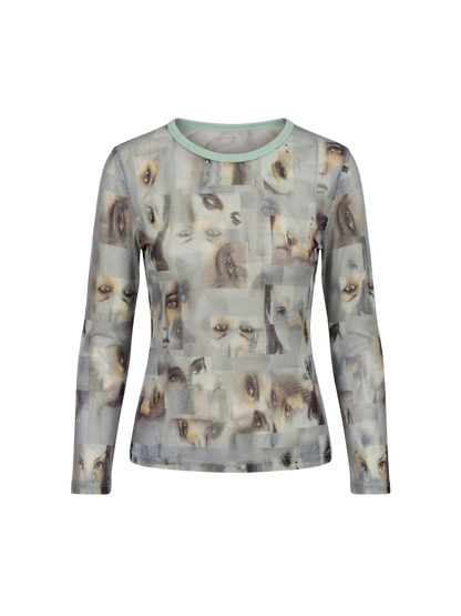 Top in Micromesh “Occhi” Stampato – Anni 2000 Y2K Style