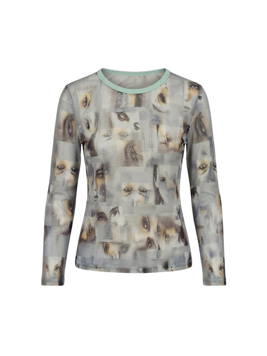 Top in Micromesh “Occhi” Stampato – Anni 2000 Y2K Style