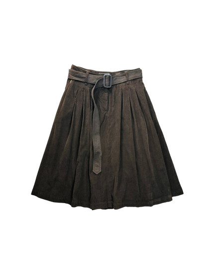 MCS Marlboro Classics - Gonna in Velluto a Coste Marrone con Cintura | Tg. 44 IT