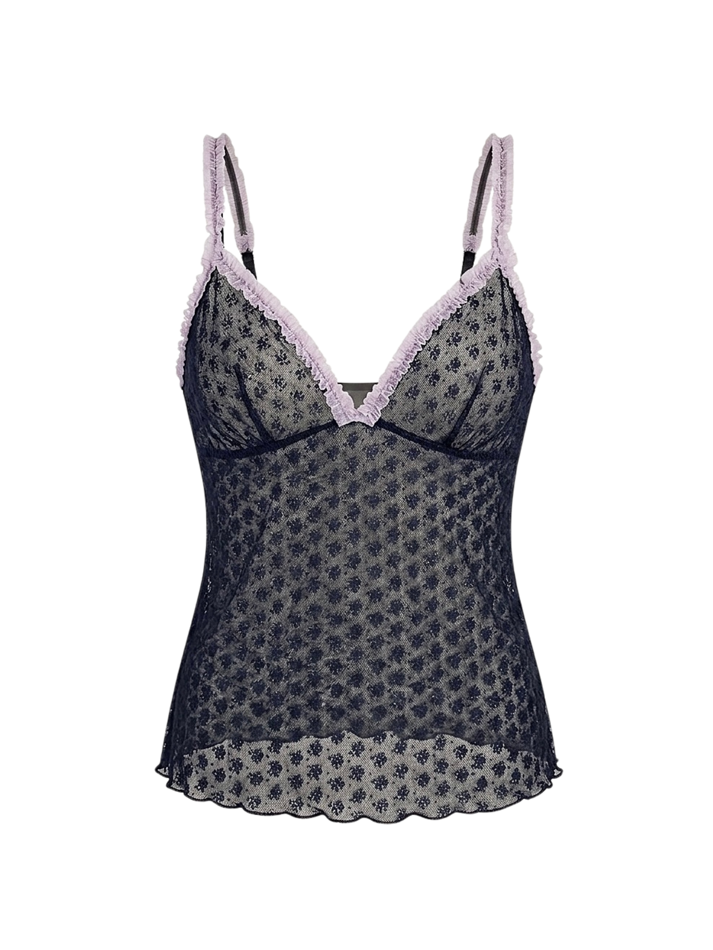 Top sheer con micro floral print & ruches rosa Y2K