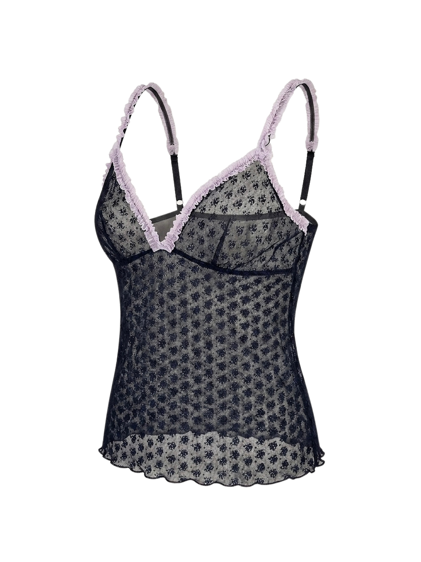 Top sheer con micro floral print & ruches rosa Y2K
