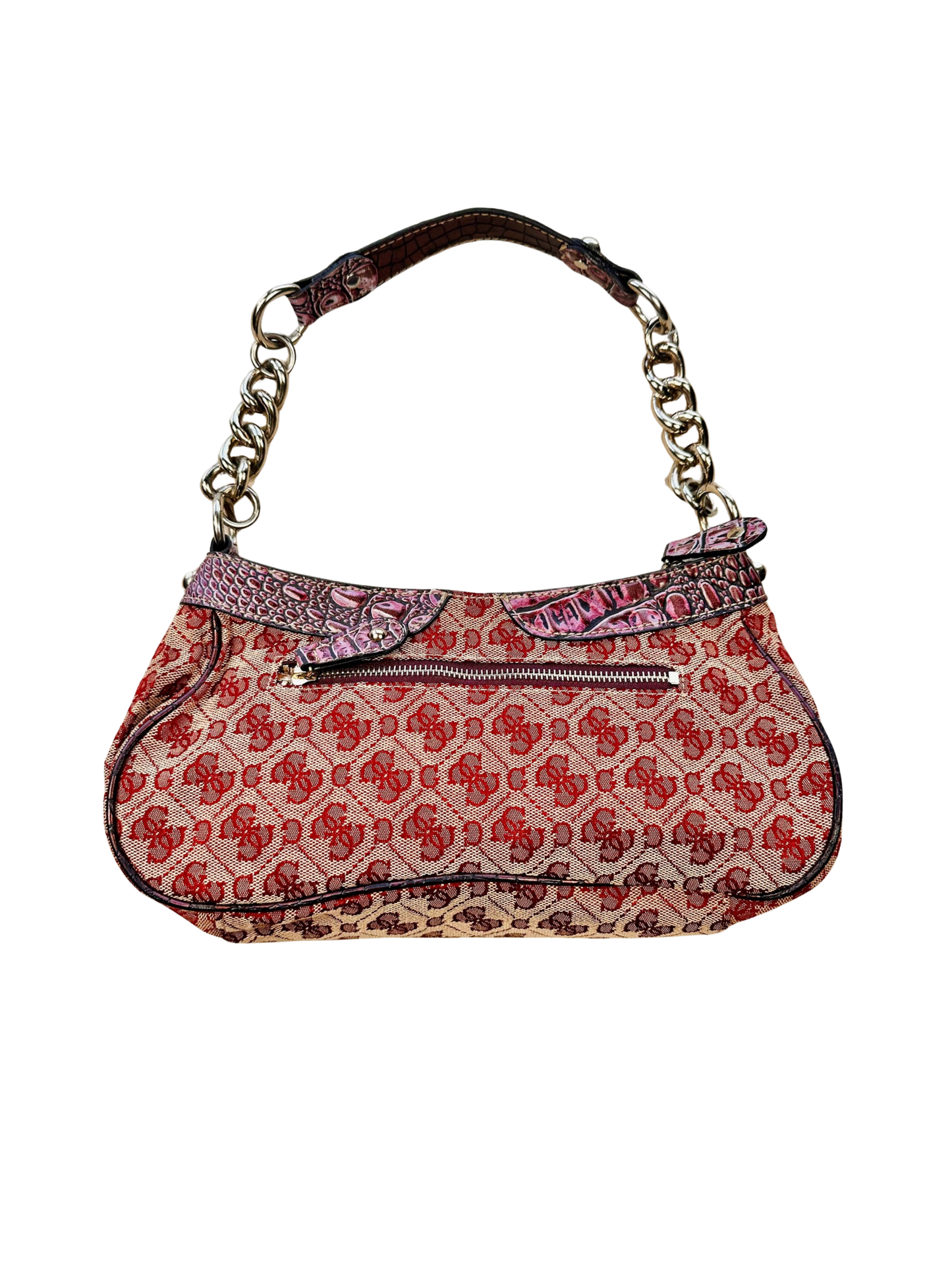 GUESS - Vintage Shoulder Bag Monogram – Burgundy & Pink Croc Effect 🌸