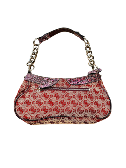 GUESS - Vintage Shoulder Bag Monogram – Burgundy & Pink Croc Effect 🌸