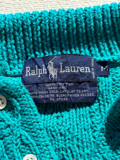 POLO RALPH LAUREN - Pullover turchese con trecce