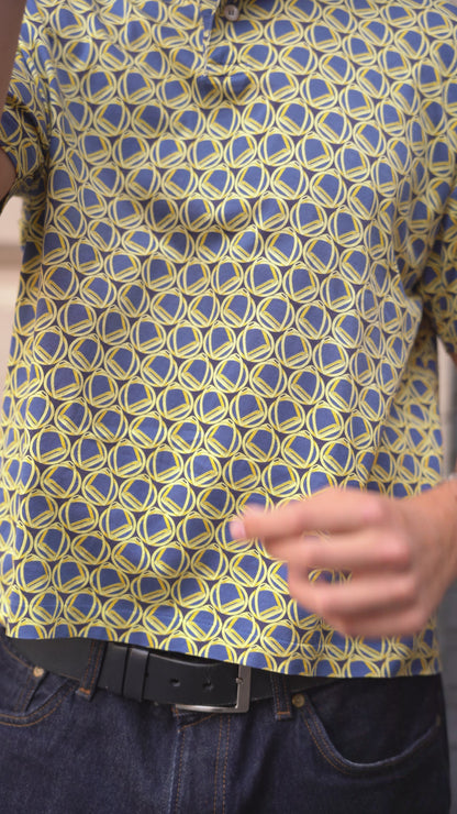 GUCCI - Polo Shirt Vintage ‘80 Blue and Gold Stirrups
